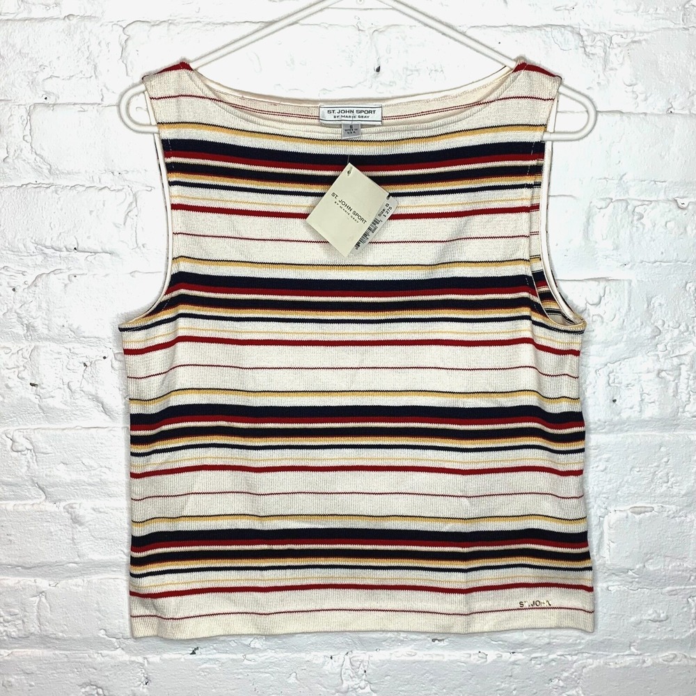 NWT St John Sport By Marie‎ Gray Sleeveless Striped Shirt Size Small MSRP $275